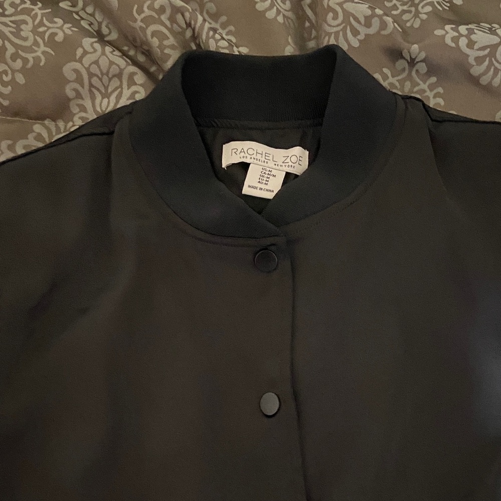 Rachel Zoe Matte Black Bomber Jacket with Snap Buttons